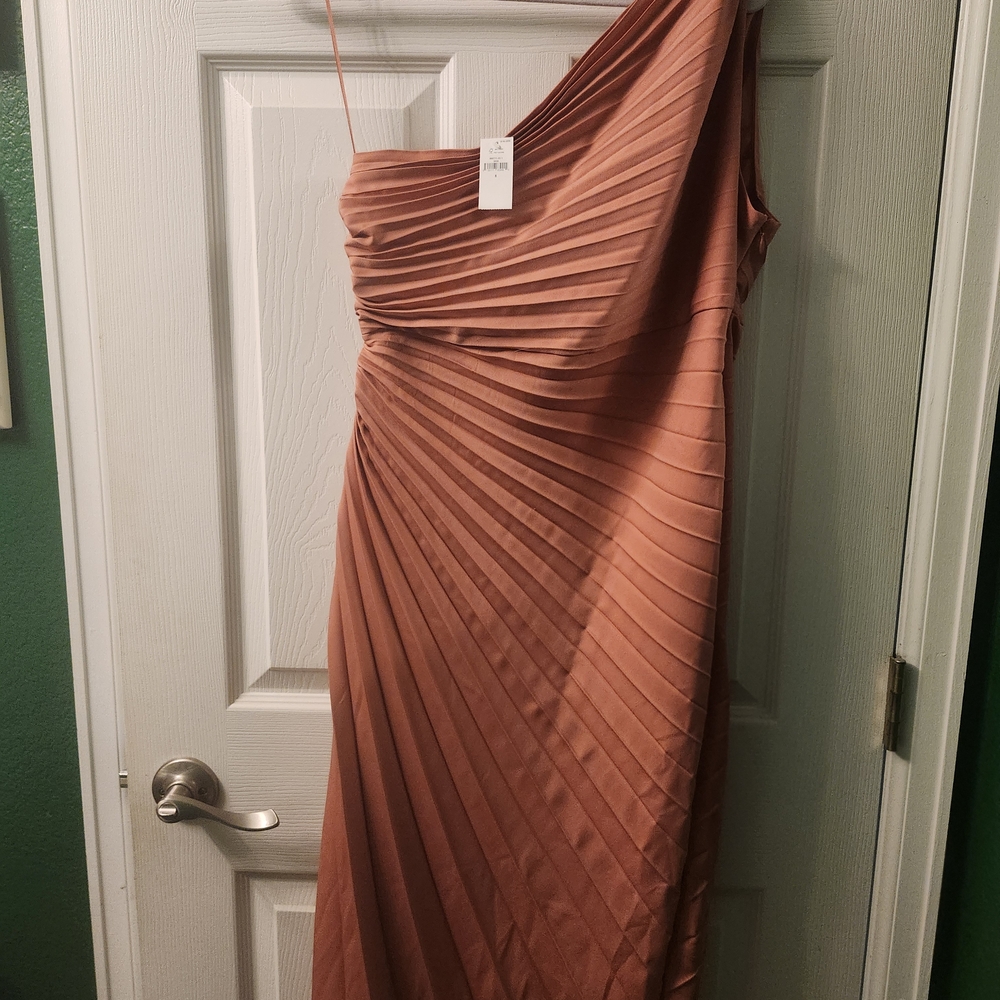 Elegant One-Shoulder Pleated Dress - Amaretti Pink NWT Banana Republic Factory